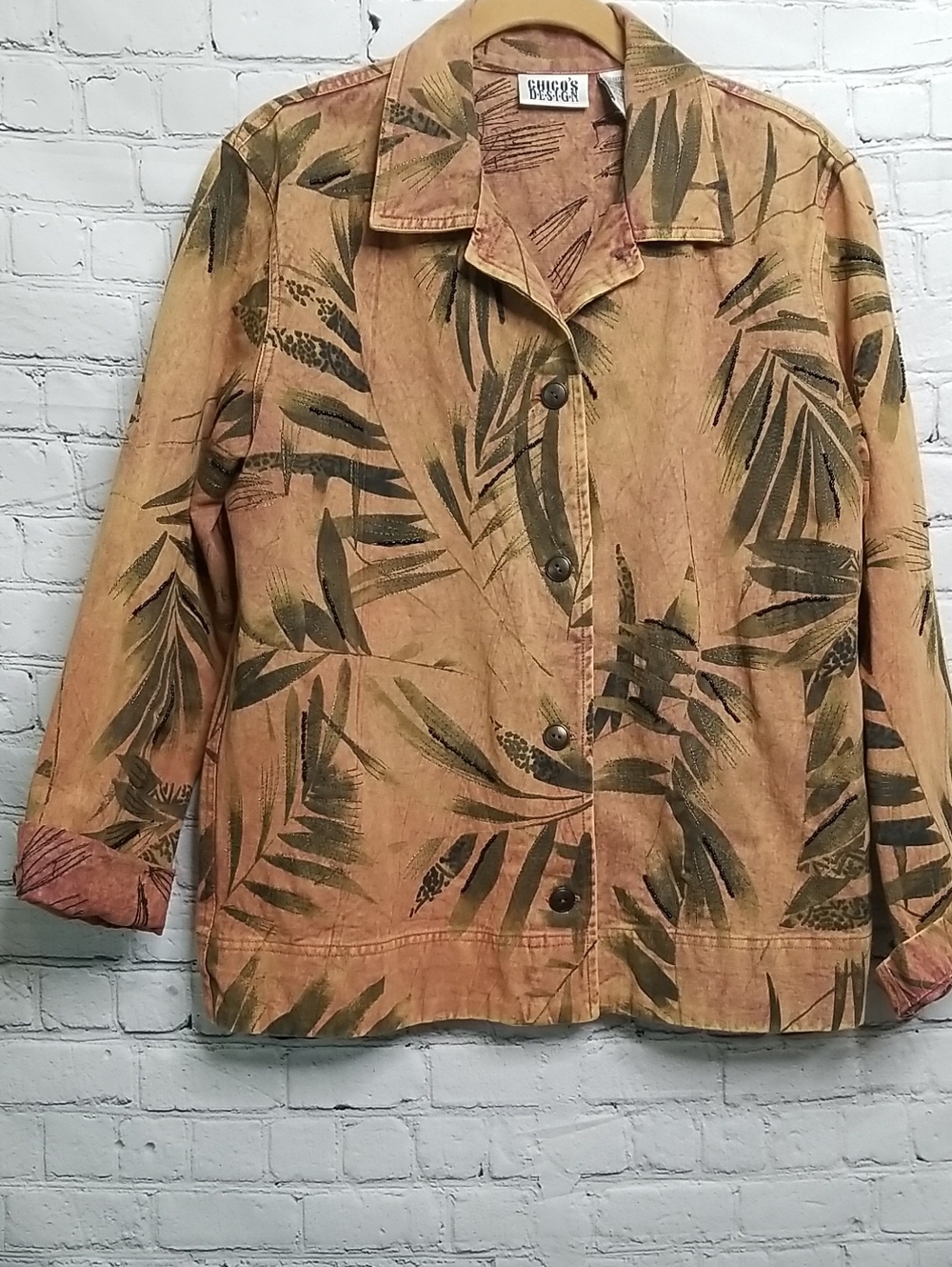 Chico's womens Vintage jacket size 1 (8) brown w/ green/black seed beads EUC